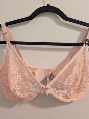 Victoria Secret Body Unlined Demi Lace Bra Pink - 4 Rows Back Closure - 34DDD